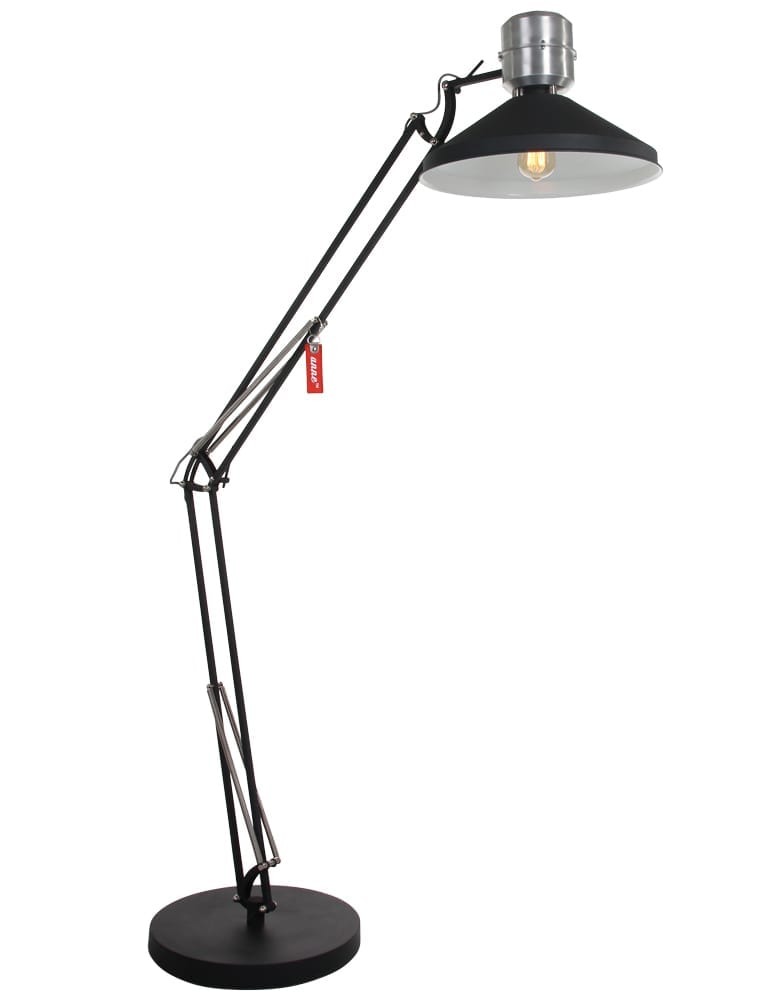 Manie Bruin Distributie Industriële staande lamp Anne Zappa zwart 185 cm