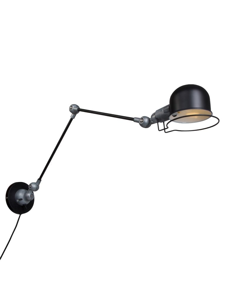 beu Soms Briesje Industriële wandlamp met lange arm Mexlite Davin zwart - Directlampen.nl