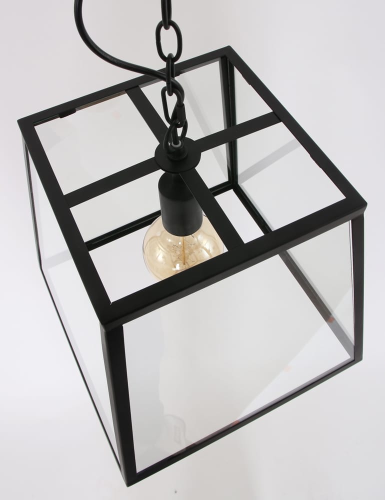 Slink Normaal gesproken vertegenwoordiger Vierhoekige hanglamp zwart met glas - Directlampen.nl