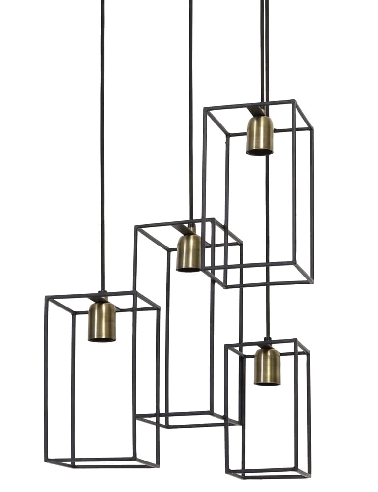 diameter Vervelen karakter Vierkante vierlichts hanglamp Light & Living Marley zwart - Directlampen.nl