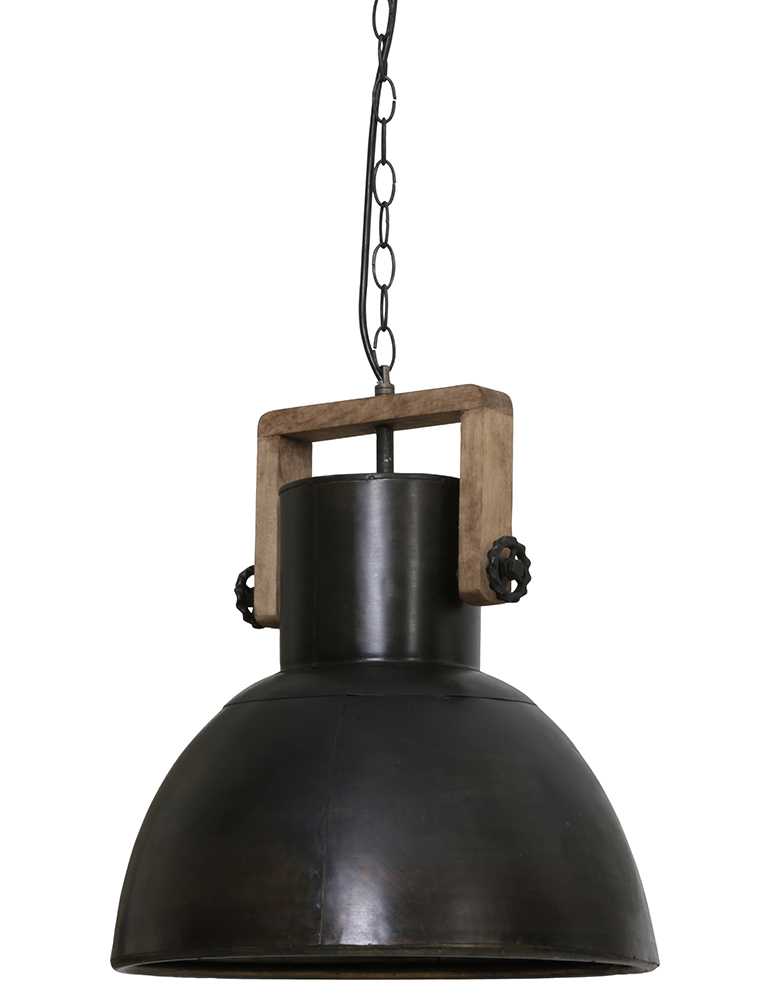 Donkere industriële lamp met hout Light Living - Directlampen.nl
