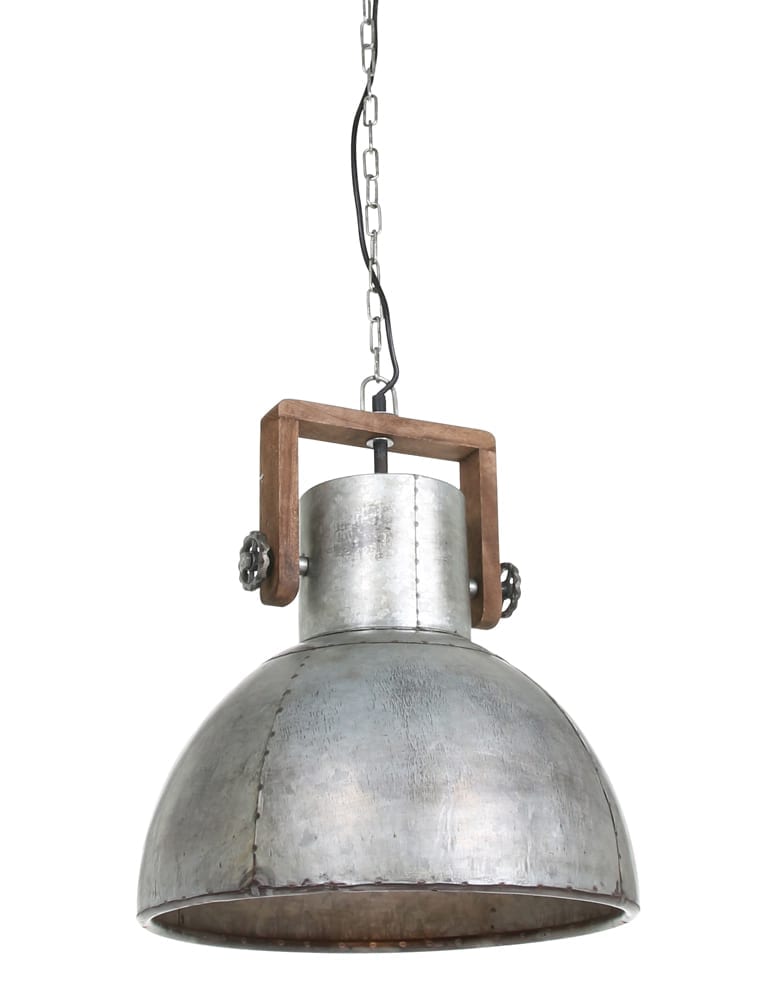 Industriele hanglamp met hout & Living Shelly staal -