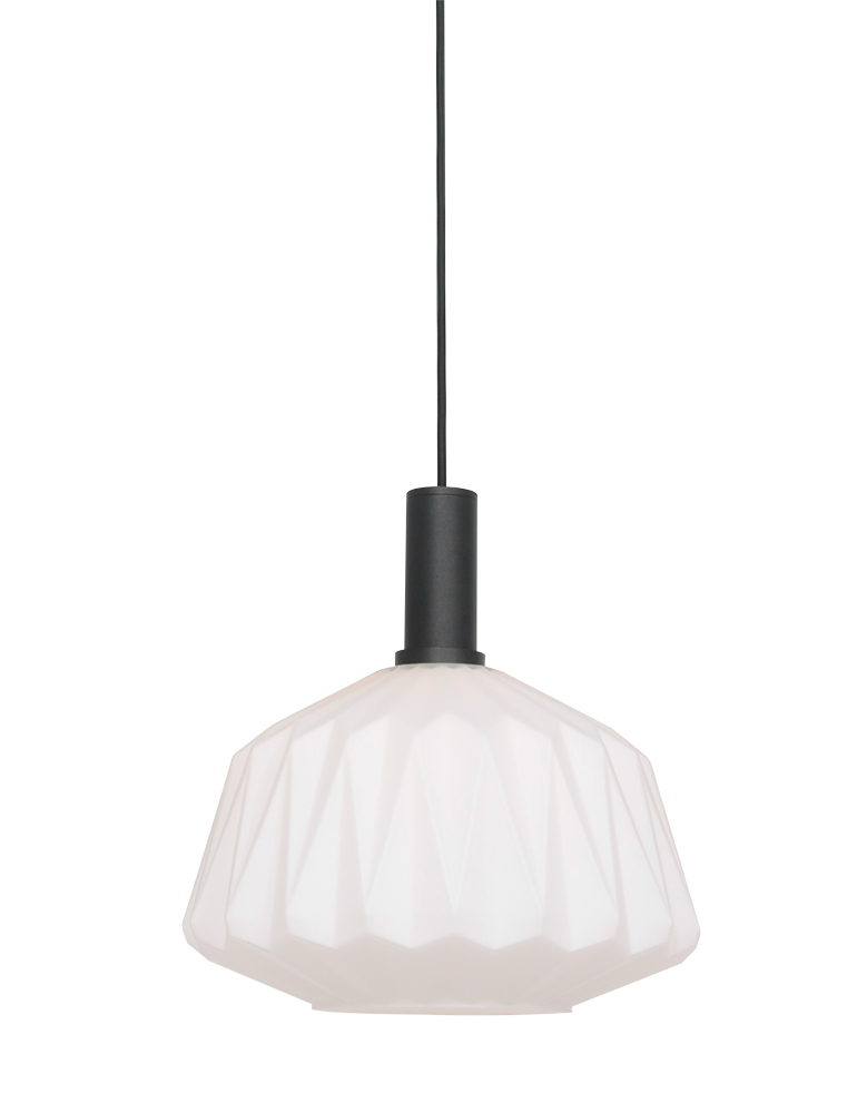 ik wil handboeien Verrast zijn Hanglamp met melkglazen kap Steinhauer Verre Nervuré zwart - Directlampen.nl