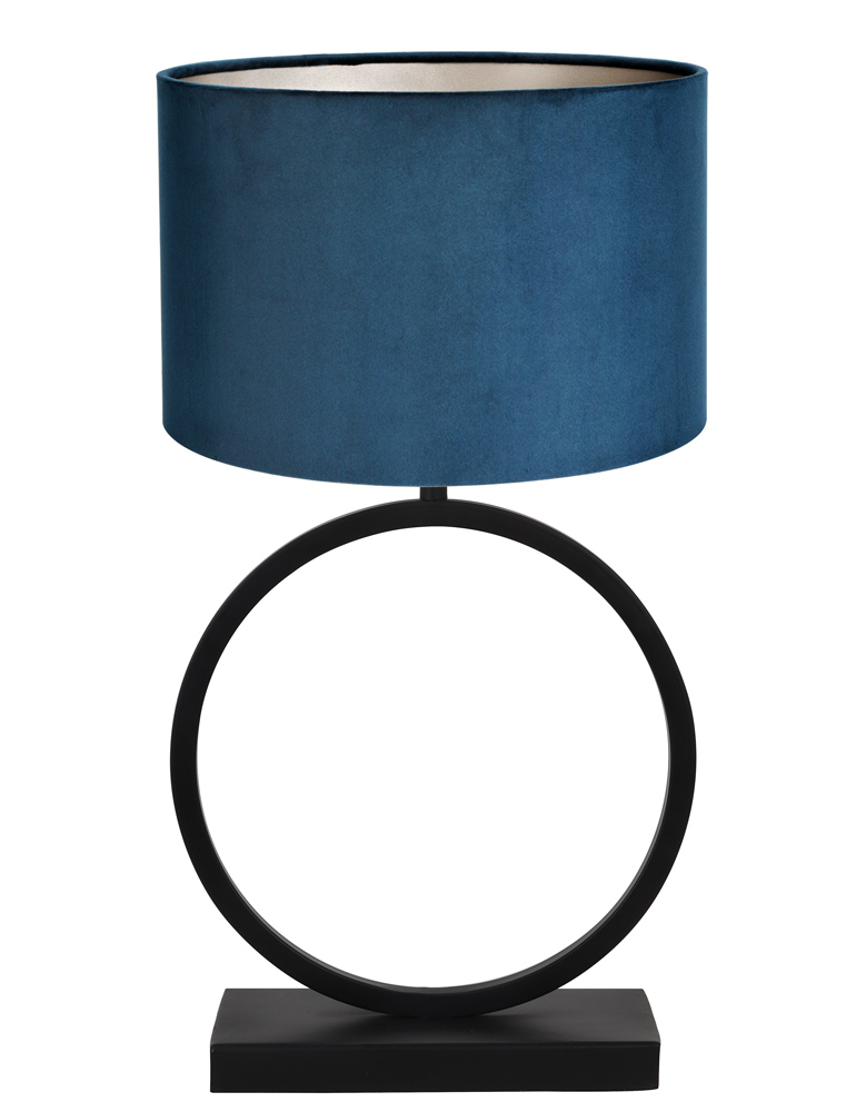 avond vloeistof motief Tafellamp cirkel met blauwe velvet kap Light & Living Liva zwart -  Directlampen.nl
