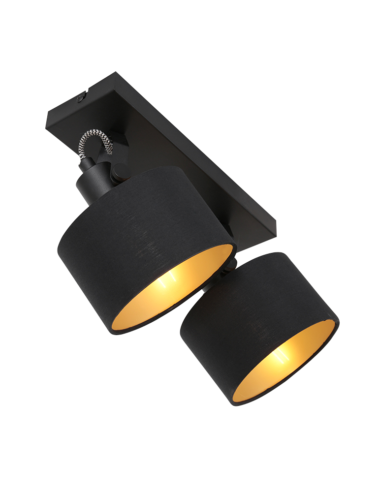 Vergelijken Verschuiving Overtekenen Tweelichts plafondlamp met stoffen kappen Mexlite Ornoir zwart goud -  Directlampen.nl