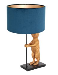 Velvet blauwe lamp met stokstaartje Anne Light & Home velvet Directlampen.nl