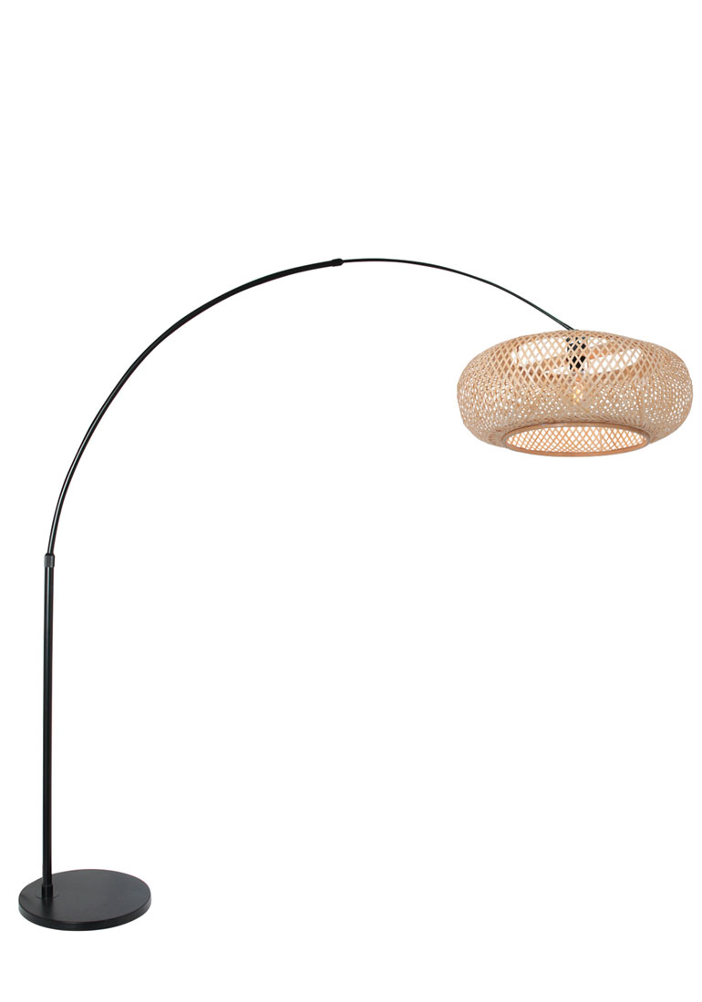 Nest Lodge Albany Zwarte booglamp met bamboe kap Steinhauer Sparkled Light - Directlampen.nl