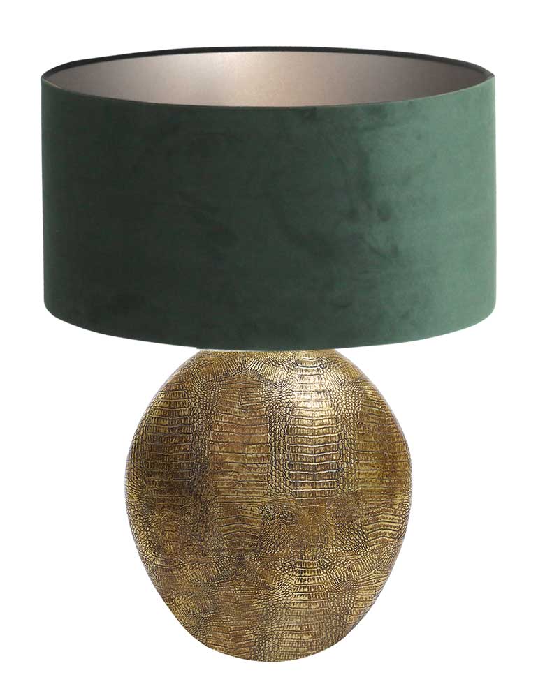 Antieke tafellamp met groene kap Light & Living brons -