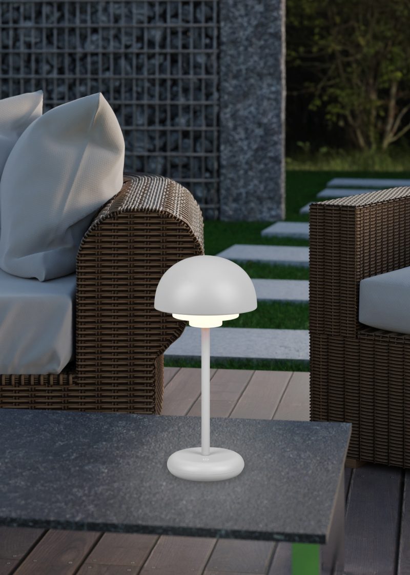 3d rendering of rattan garden furniture on wooden patio at garden in the evening sunshine