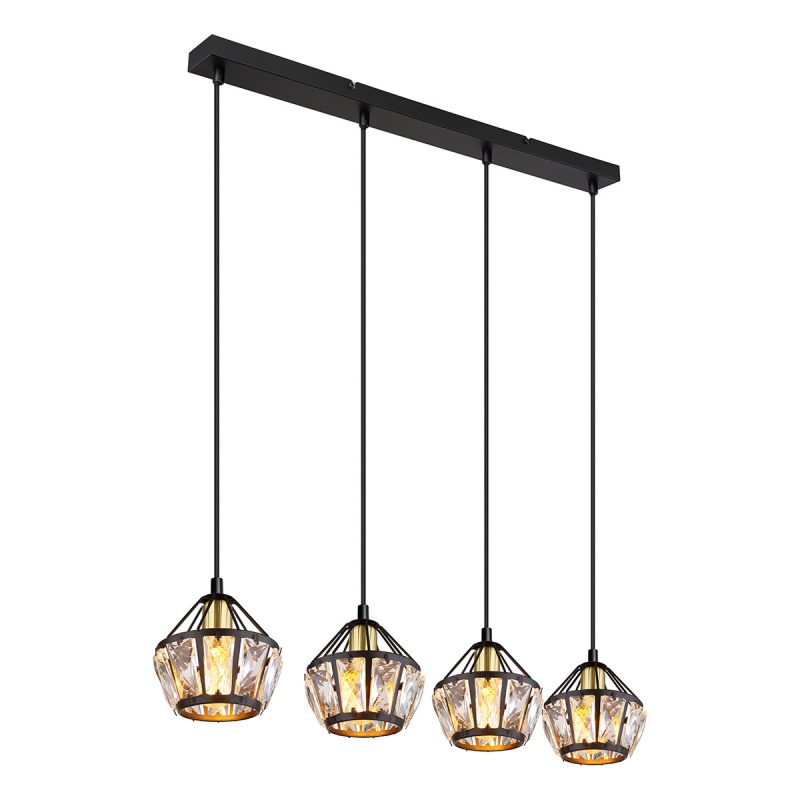 hanglamp-zwart/messing-4-kristalkap-diamantvorm-globo-hermi-i-54359-4h