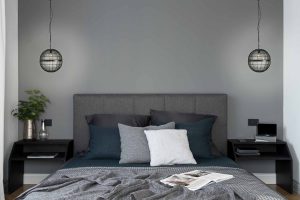 Simple,And,Elegant,Bedroom,With,Gray,Wall,And,Comfortable,Bed