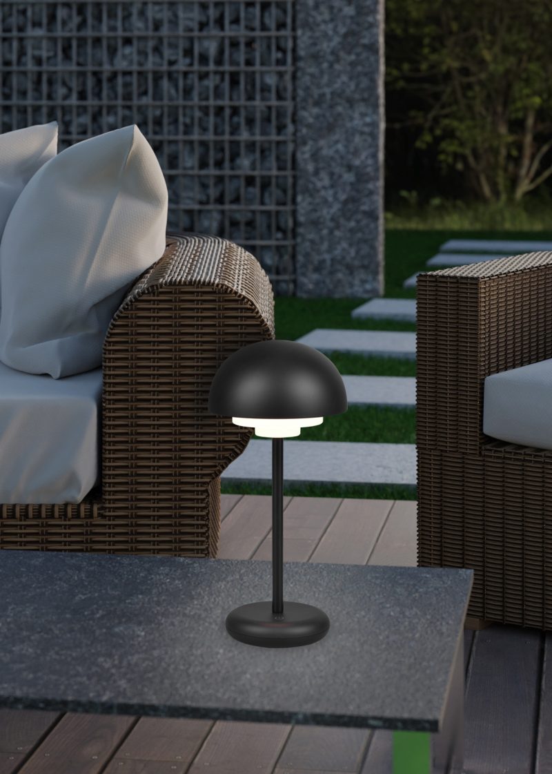 3d rendering of rattan garden furniture on wooden patio at garden in the evening sunshine