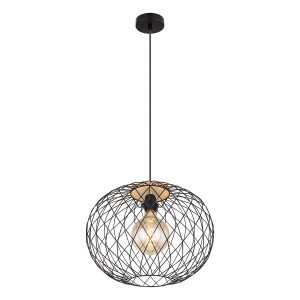 zwart/bruine-hanglamp-rasterkap-metaal/hout-globo-lacky-54039h