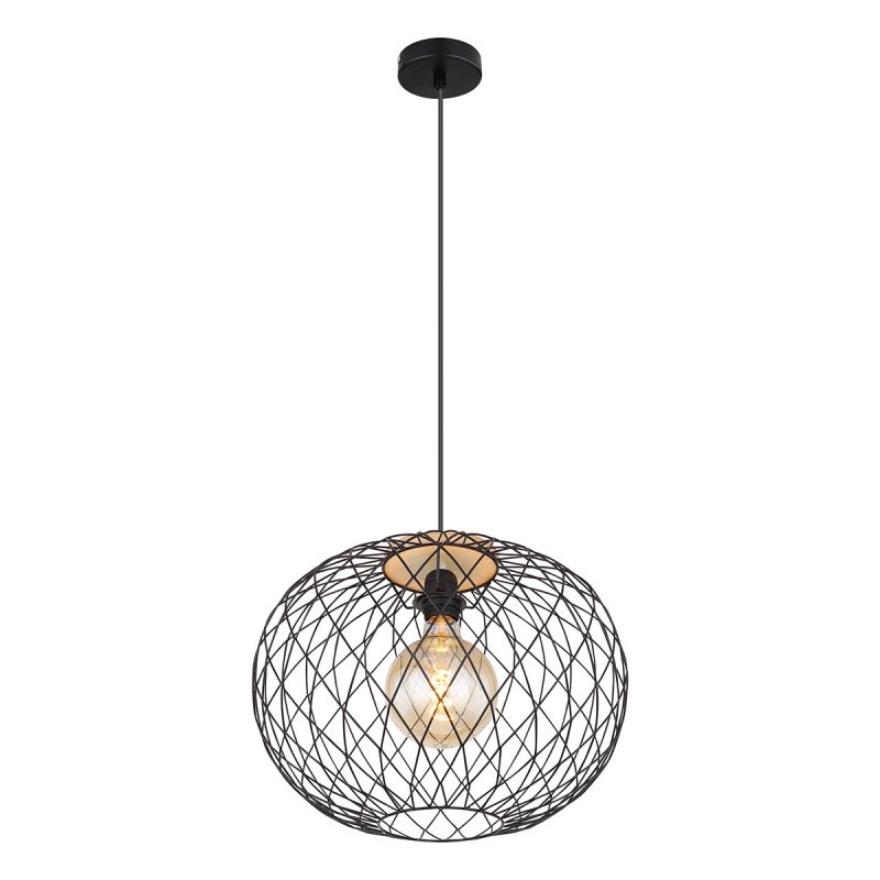 zwart/bruine-hanglamp-rasterkap-metaal/hout-globo-lacky-54039h