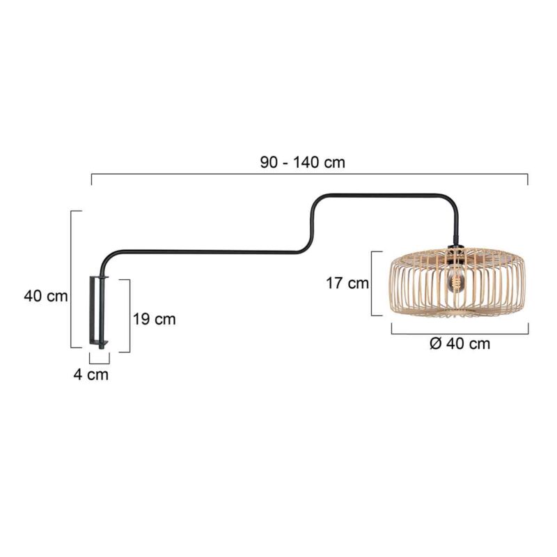 Zwarte draaibare wandlamp bamboe kap Steinhauer Bloeba - Afbeelding 7